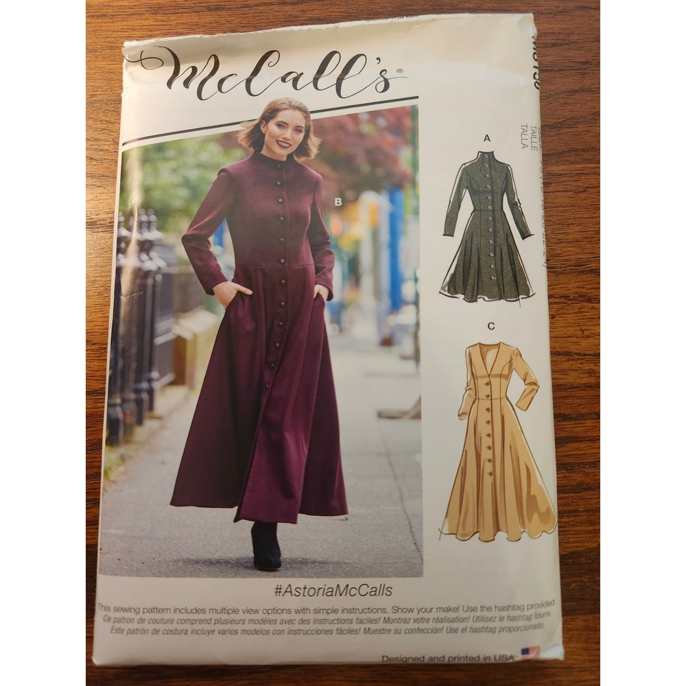 McCalls M8156 Astoria Misses Coat Sewing Pattern Sizes 16-24 Uncut Long Flared